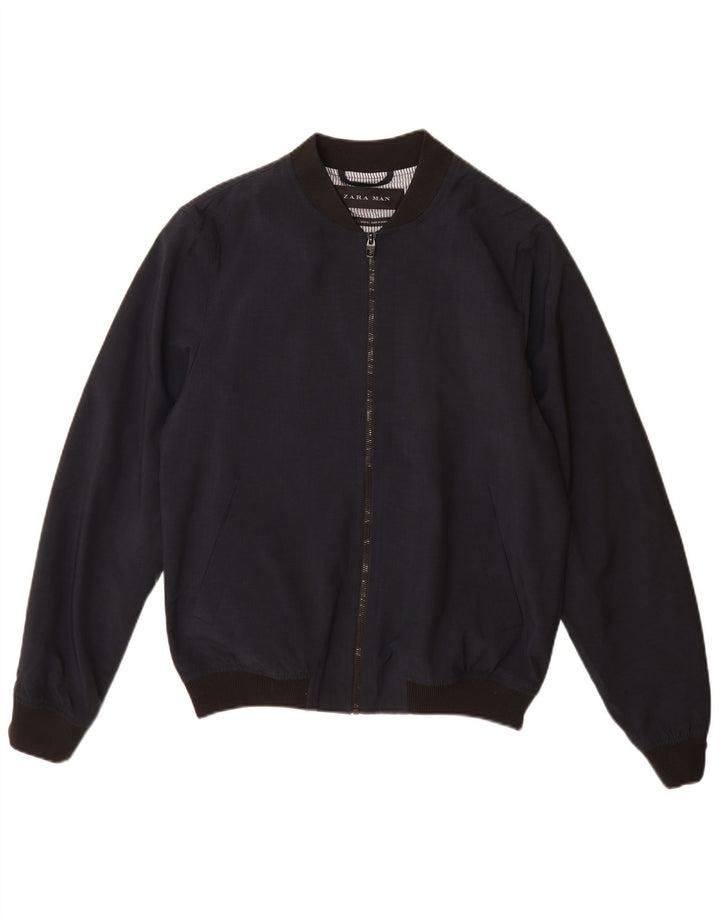 Giubbotto bomber da uomo Zara UK 40 grande poliestere blu navy