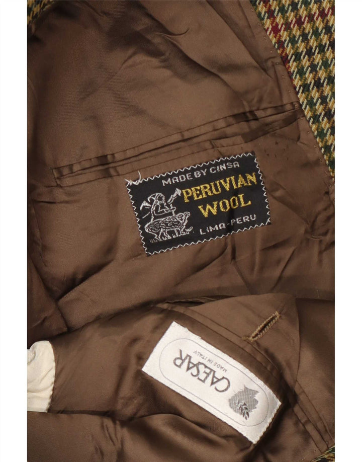 Caesar Giacca blazer da uomo a 2 bottoni UK 38 media kaki pied de poule classica