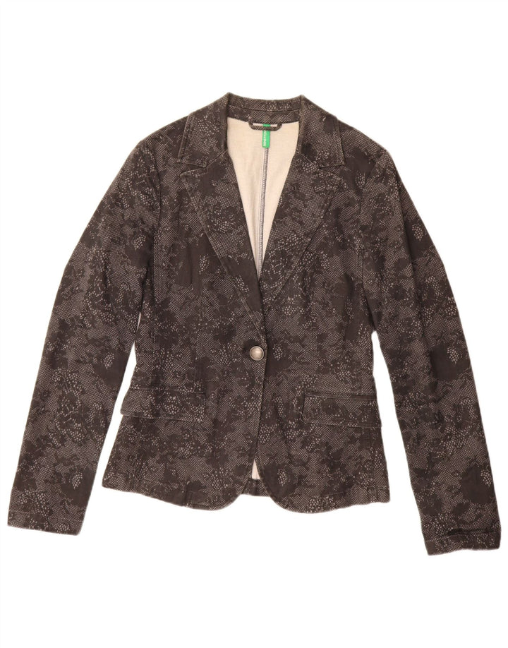 Giacca blazer da donna a 1 bottone Benetton UK 10 piccolo cotone floreale nero