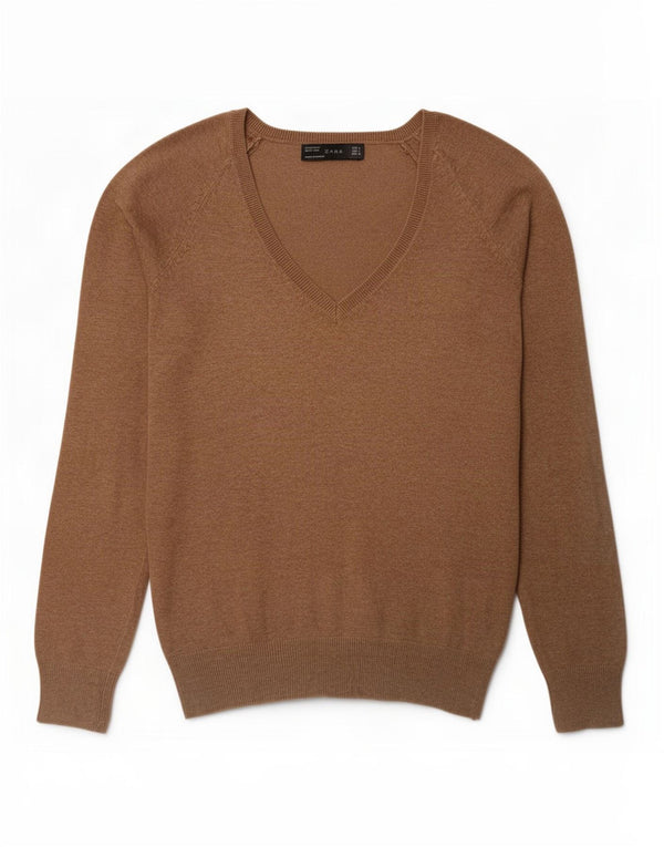 Maglione Zara da donna con scollo a V UK 14 grande cotone beige