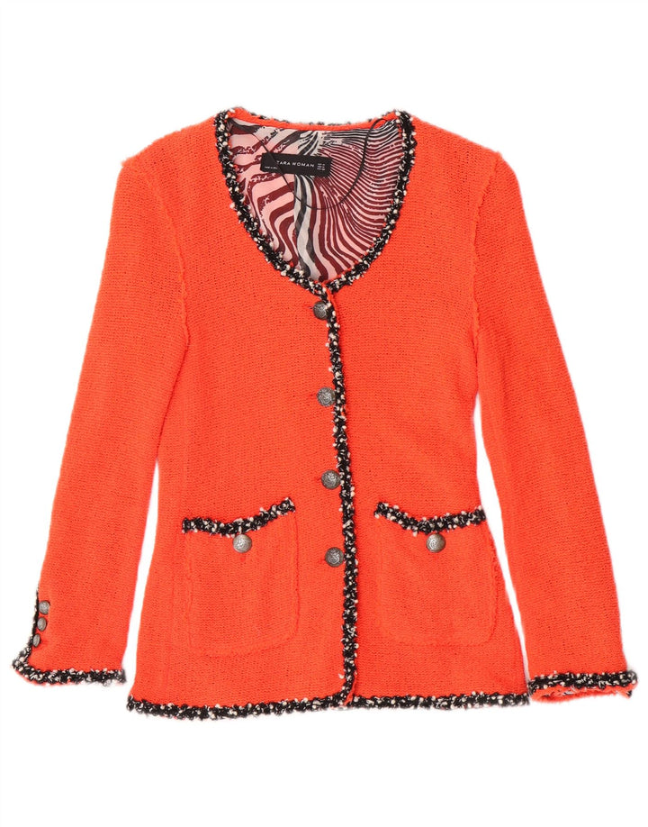 Giacca blazer a 4 bottoni lavorata a maglia da donna Zara UK 12 cotone arancione medio