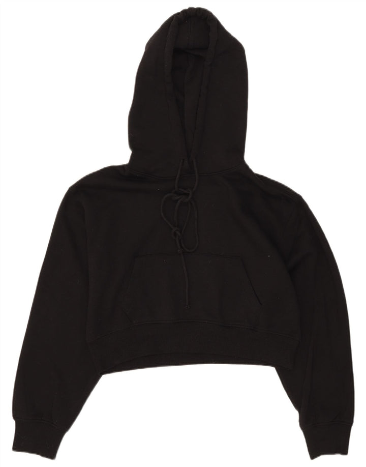 Maglia corta con cappuccio da donna Zara UK 14 poliestere nero medio