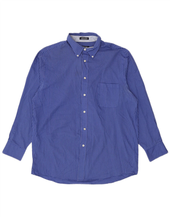 Camicia Chaps da uomo vestibilità classica taglia 16 16 1/2 grande cotone a quadretti blu
