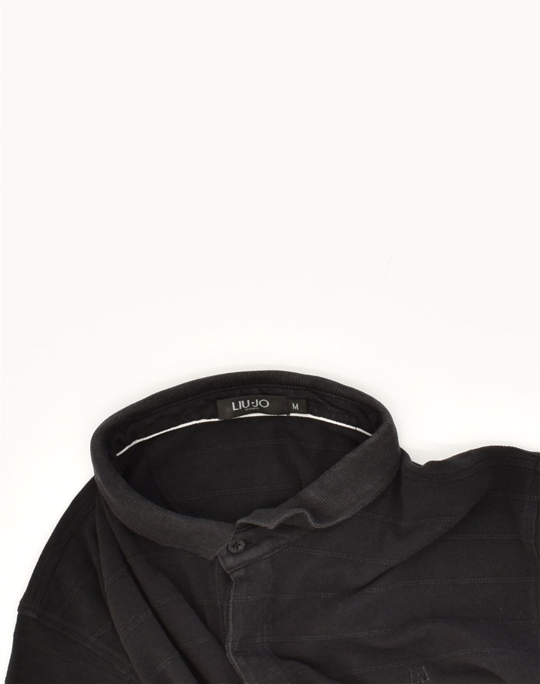 LIU JO Mens Polo Shirt Medium Black Striped Cotton | Vintage Liu Jo | Thrift | Second-Hand Liu Jo | Used Clothing | Messina Hembry 
