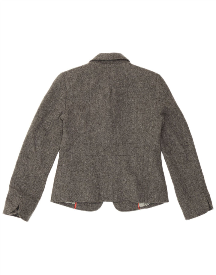 Giacca blazer a 1 bottone da donna J. Crew US 4 piccola lana a spina di pesce grigia