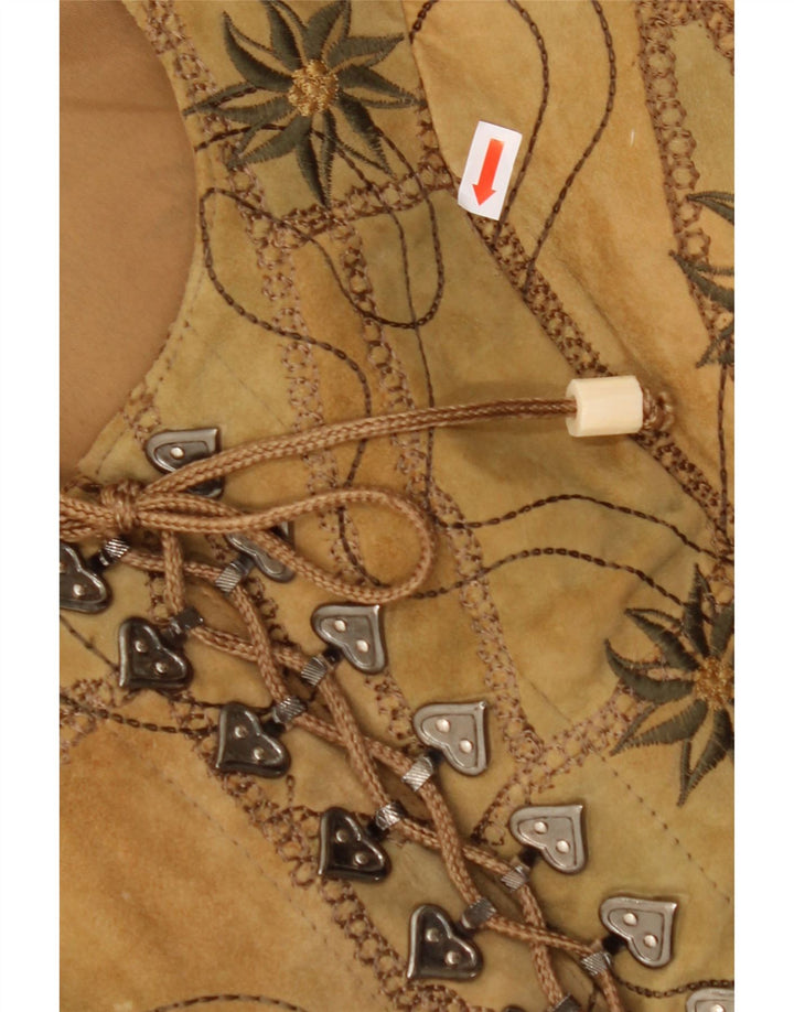 Gilet in pelle scamosciata da donna VINTAGE EU 38 in pelle floreale marrone medio