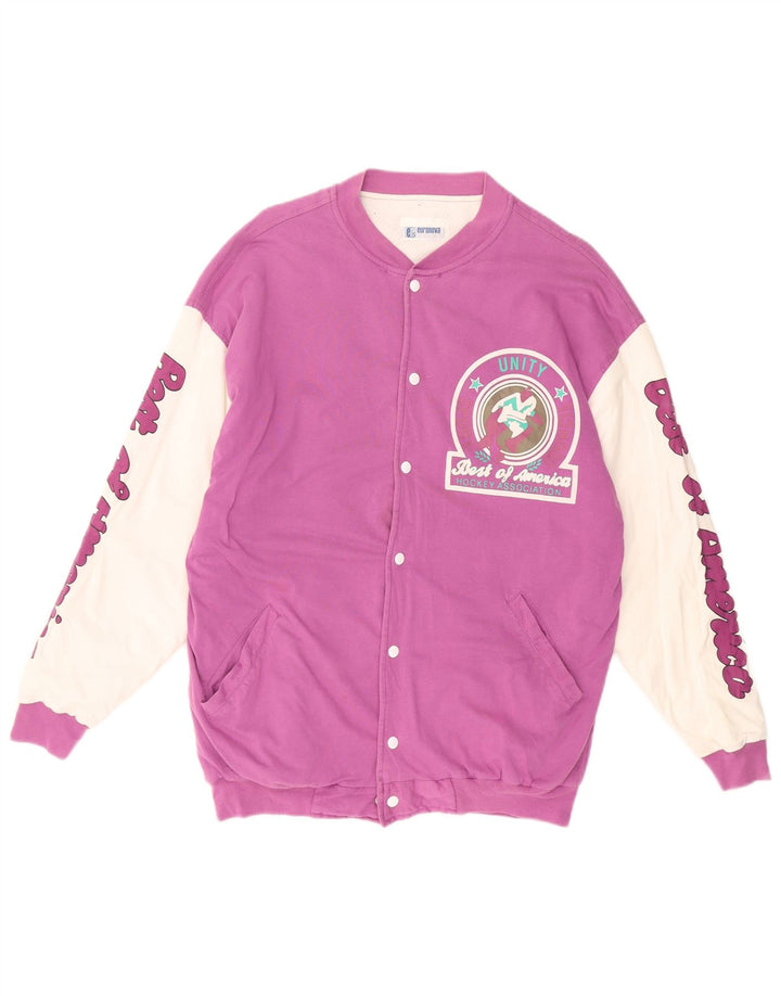 EURONOVA Womens Graphic Varsity Jacket UK 16 Large Purple Colourblock