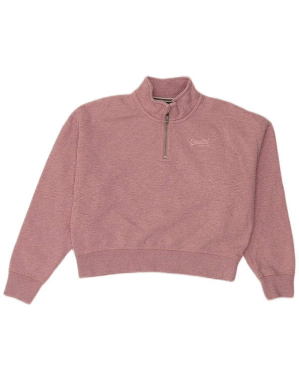 Felpa da donna con collo corto e zip Fat Face, maglione, UK 12, cotone rosa medio