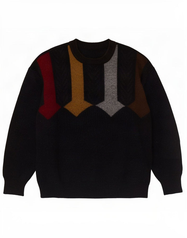 Maglione vintage da uomo con collo dolcevita, grande lana vergine geometrica nera