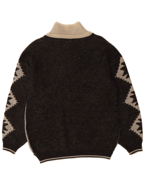 Maglione da uomo con zip e collo VINTAGE IT 46 Small Black Fair Isle