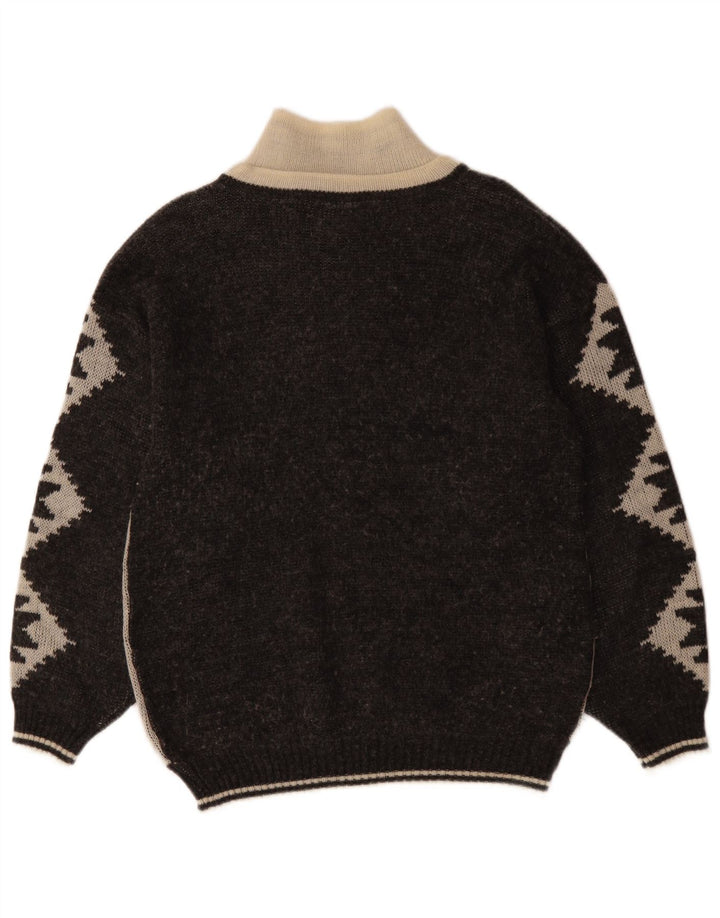Maglione da uomo con zip e collo VINTAGE IT 46 Small Black Fair Isle