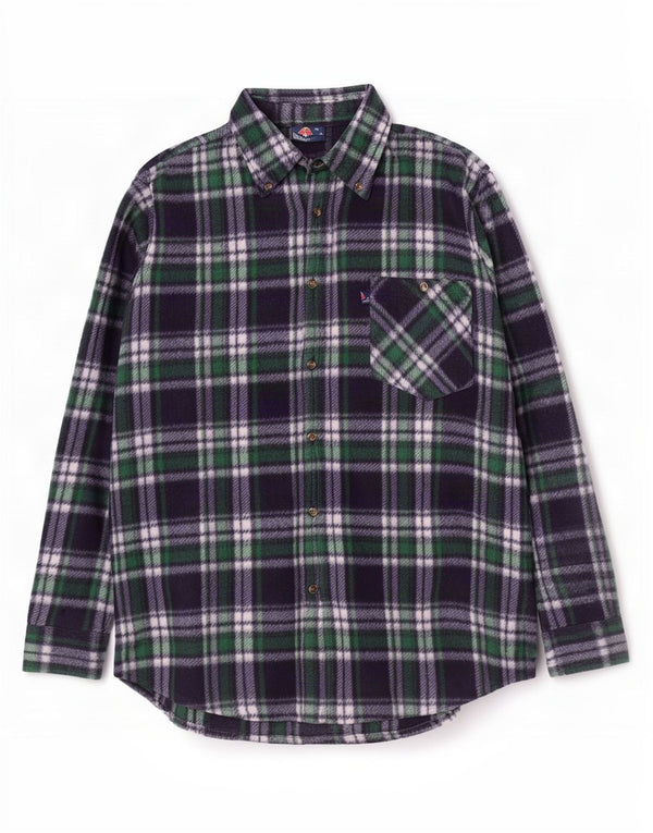 Camicia in pile vintage da uomo XL in poliestere a quadri blu navy
