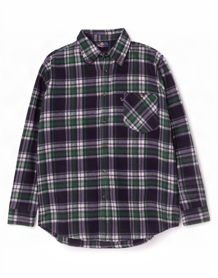 Camicia in pile vintage da uomo XL in poliestere a quadri blu navy