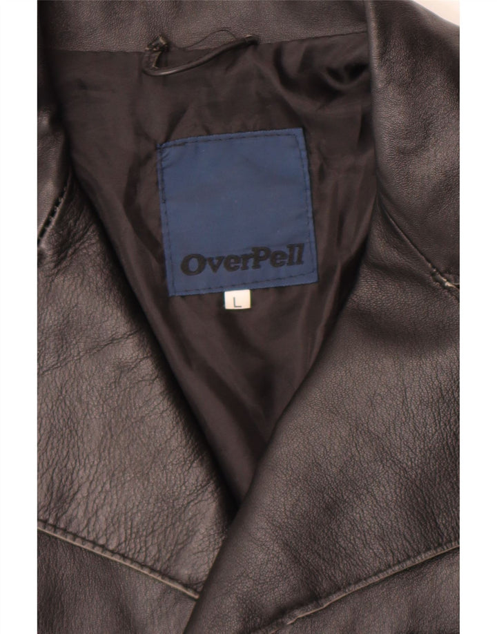 Giacca blazer in pelle vintage da donna a 3 bottoni UK 16 grande nera