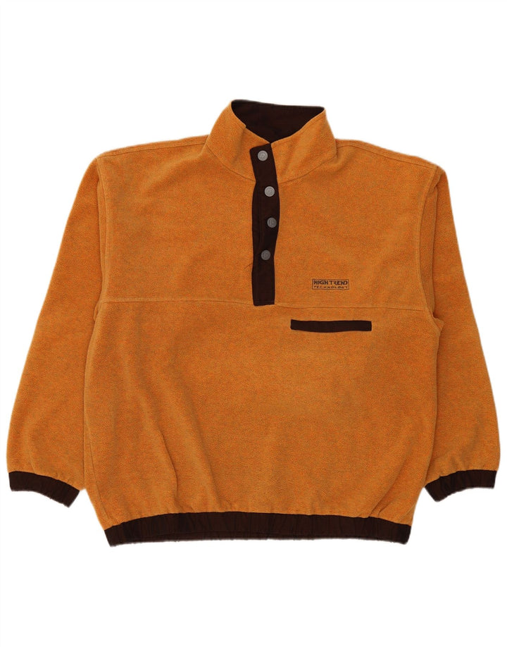 Maglione in pile da uomo vintage con bottone e collo XL in poliestere arancione