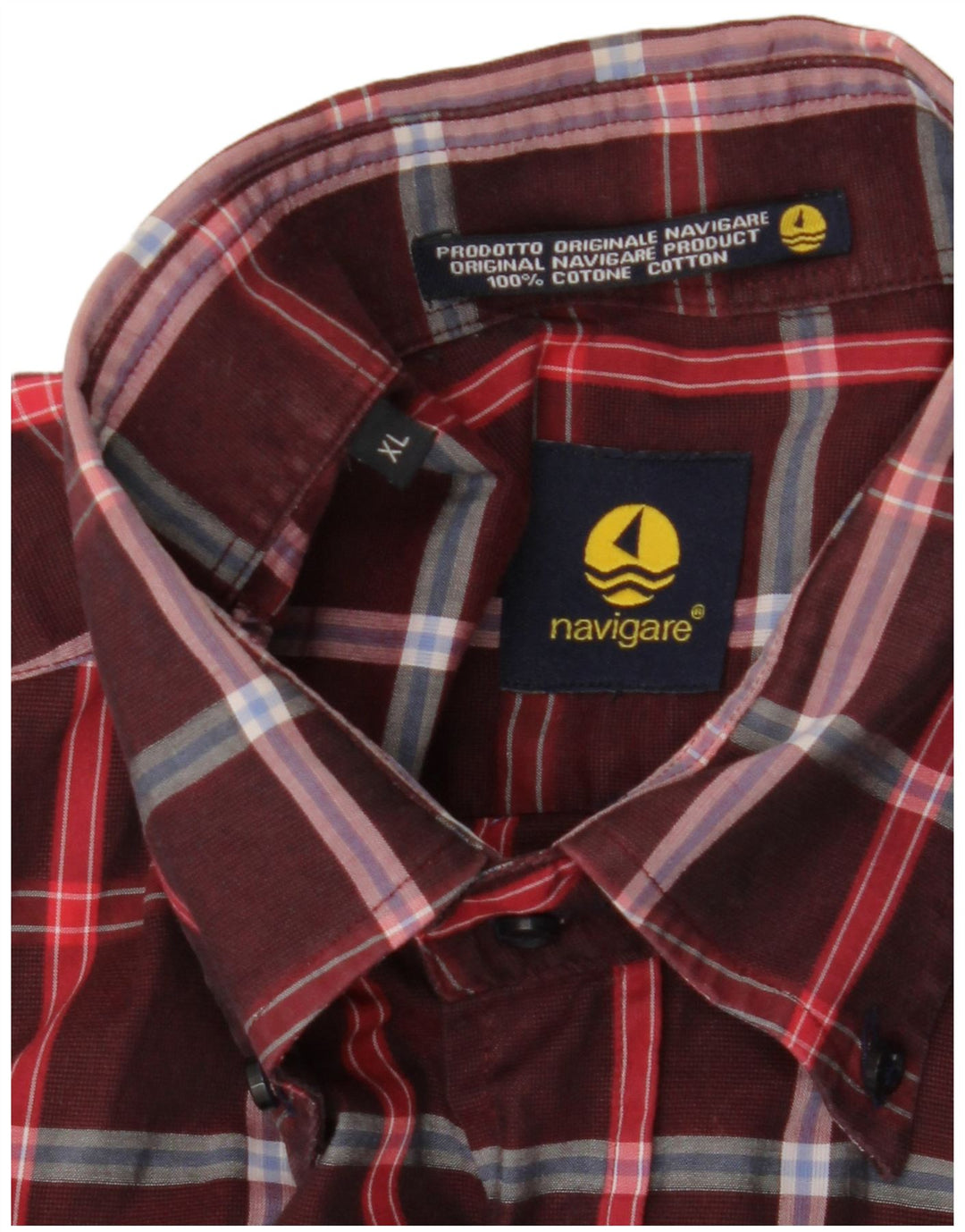 NAVIGARE Camicia a maniche corte da uomo XL in cotone a quadri bordeaux