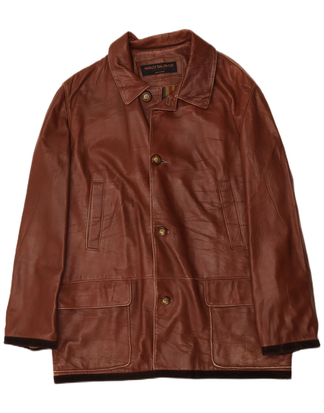 Cappotto in pelle da uomo Marco Baldassari UK 42 XL Marrone