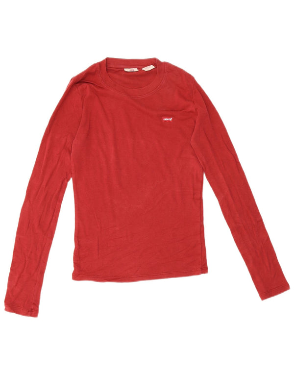 Levi's Donna Crop Top Manica Lunga UK 4 XS Rosso