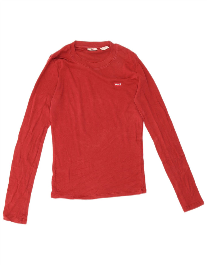 Levi's Donna Crop Top Manica Lunga UK 4 XS Rosso