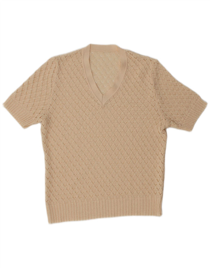 Maglione da donna VINTAGE a maniche corte con scollo a V IT 42 medio bianco sporco