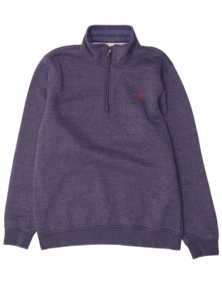 Crew Clothing Felpa da uomo con collo con zip, maglione grande, cotone blu