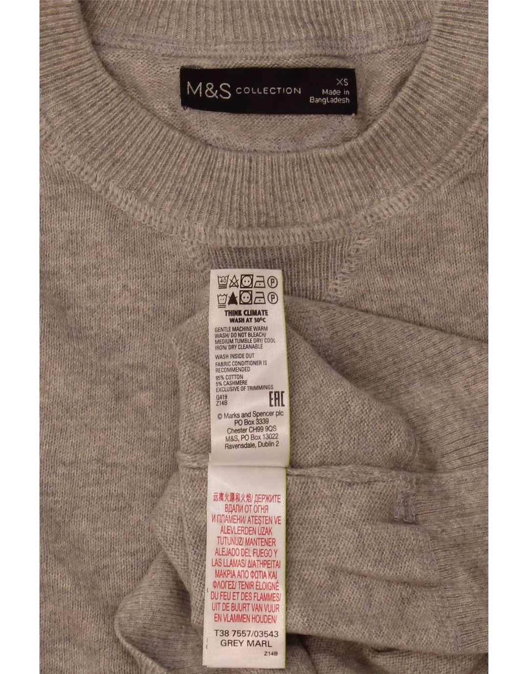 Maglione maglione girocollo da uomo Marks & Spencer XS in cotone grigio