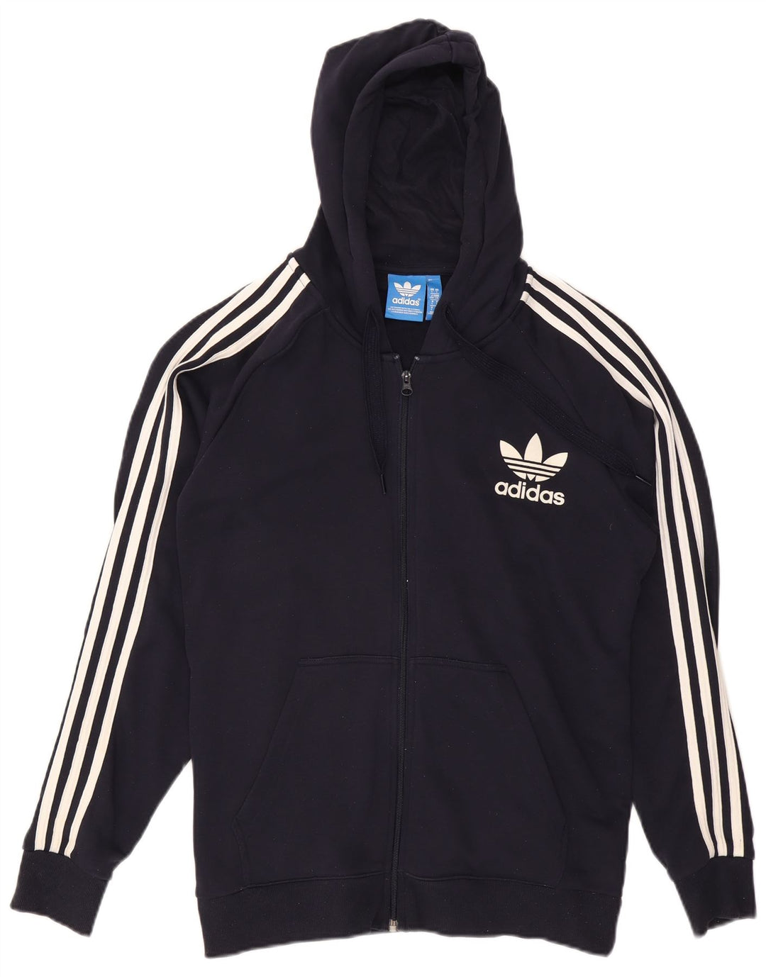 Maglione con cappuccio e zip da uomo ADIDAS grande in cotone blu navy