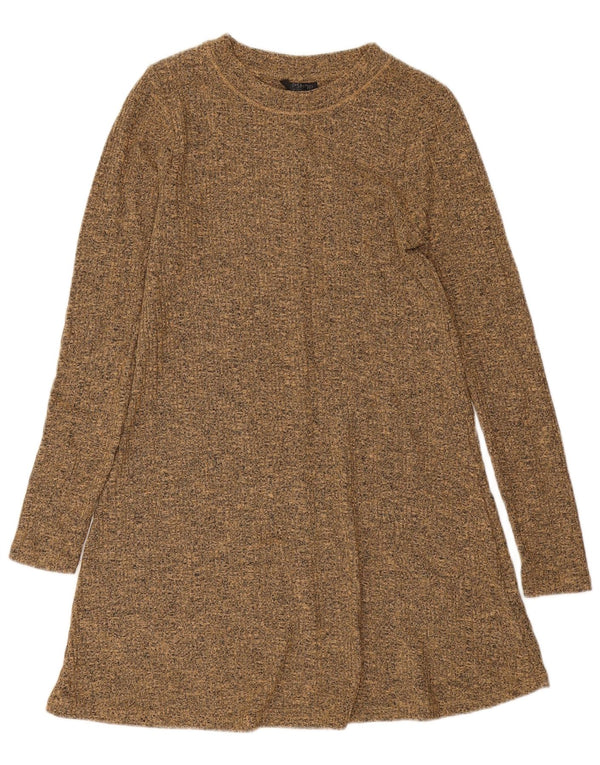 Topshop Abito maglione a maniche lunghe da donna UK 10 Piccolo poliestere screziato beige
