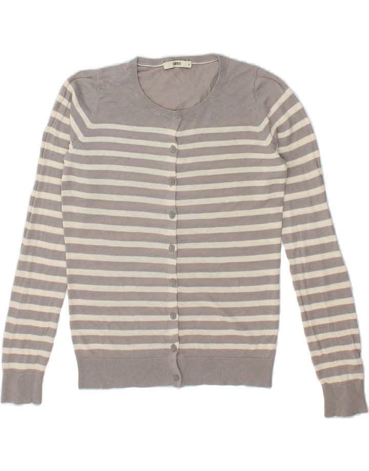 OASIS Womens Cardigan Sweater UK 10 Small Grey Striped Cotton Vintage Oasis and Second-Hand Oasis from Messina Hembry 