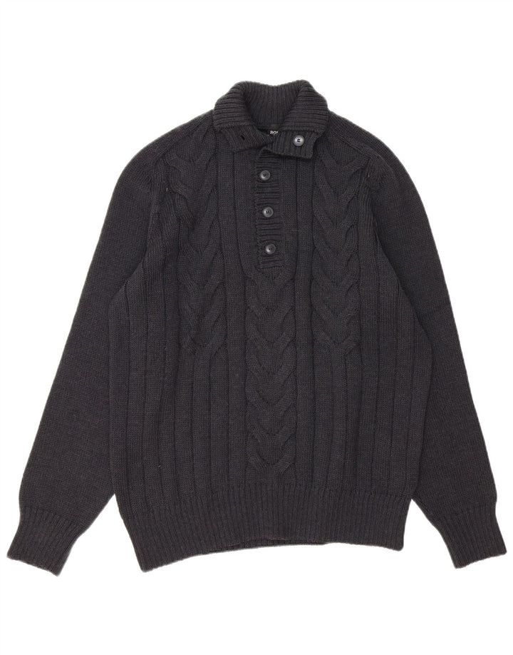 Hugo Boss Maglione da uomo slim fit con collo a bottoni XL Grigio