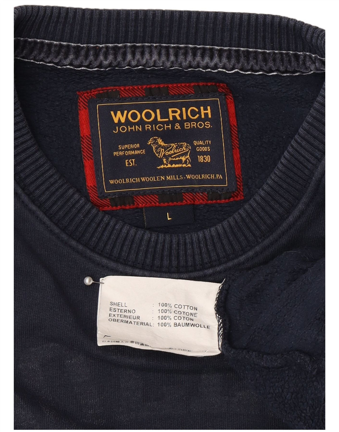 Felpa grafica da uomo Woolrich Maglione grande in cotone blu navy