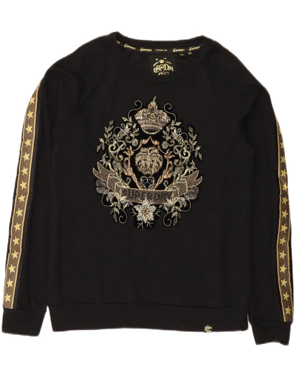 Felpa grafica da donna Superdry Maglione UK 12 cotone nero medio
