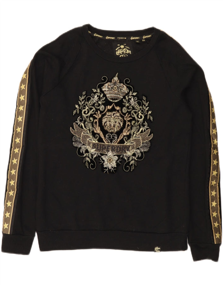 Felpa grafica da donna Superdry Maglione UK 12 cotone nero medio
