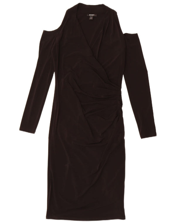 Abito Dkny da donna a maniche lunghe con spalle scoperte UK 10 piccolo poliestere nero