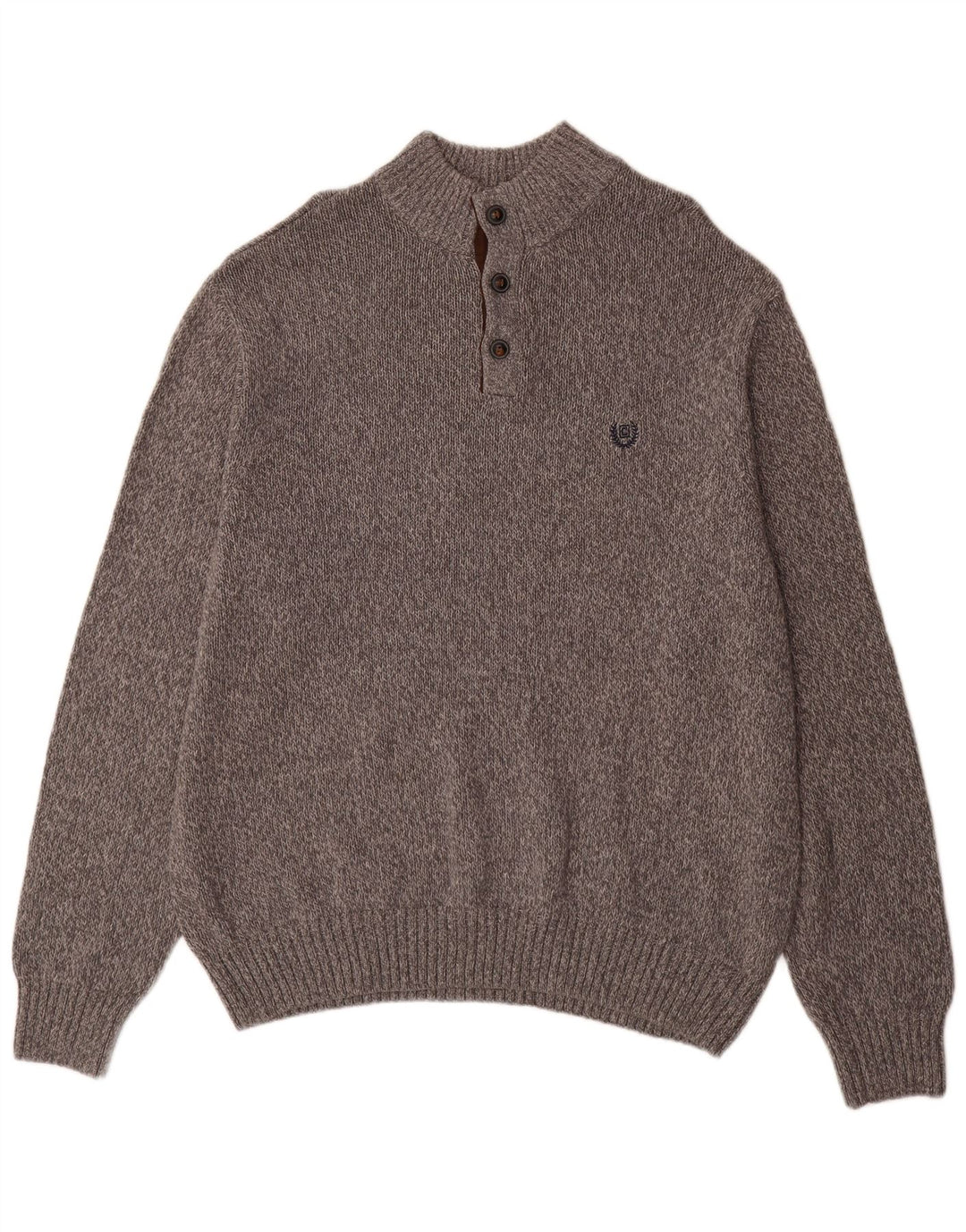 Maglione da uomo Chaps con collo a bottoni grandi 2XL Cotone chiazzato grigio