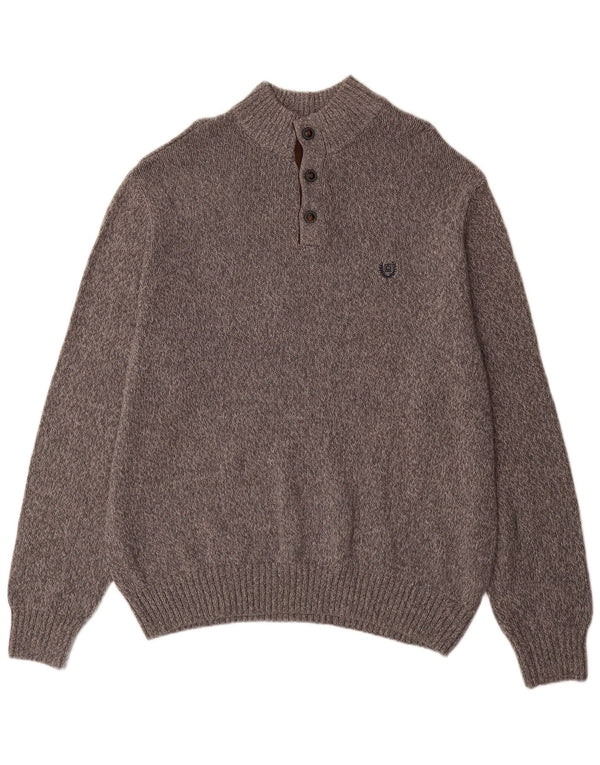 Maglione da uomo Chaps con collo a bottoni grandi 2XL Cotone chiazzato grigio