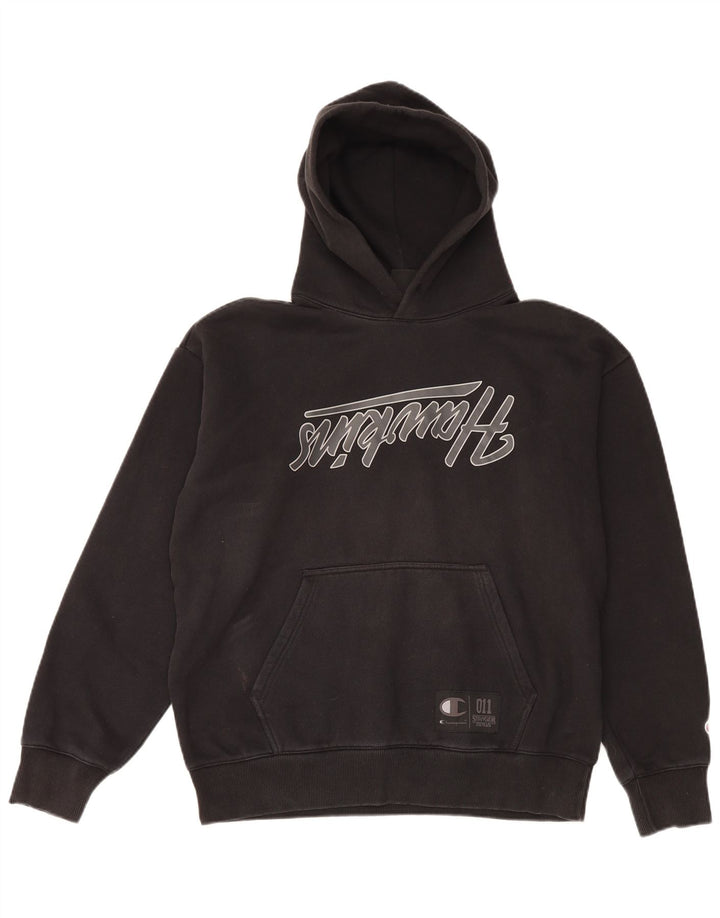 Felpa con cappuccio grafica da uomo Champion Large nera