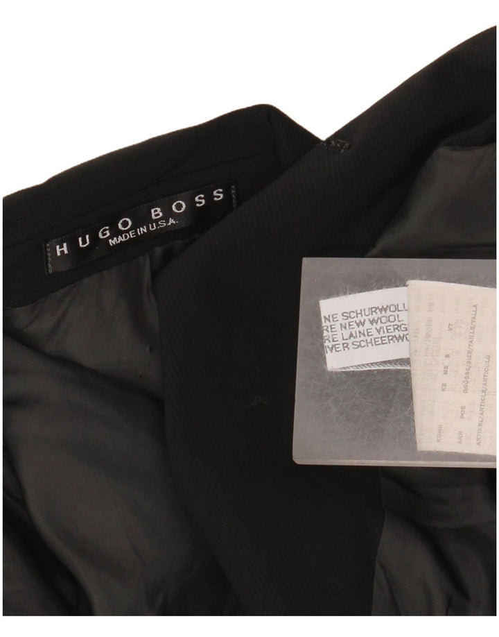 Giacca blazer da uomo a 3 bottoni HUGO BOSS UK 40 grande nera in lana vergine