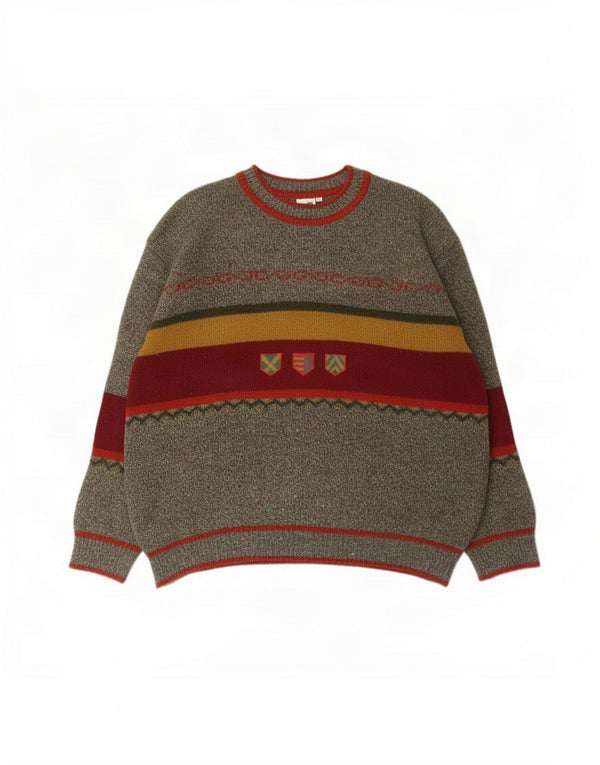 Piu Verona Maglione da uomo con scollo a barca XL Grigio Colourblock in lana