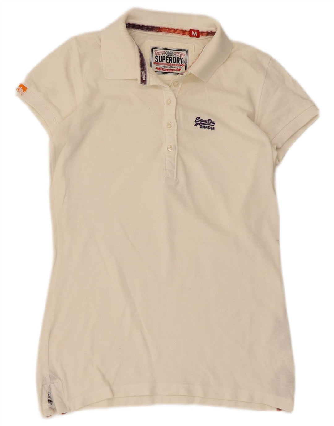 Polo da donna Superdry UK 12 cotone bianco sporco medio