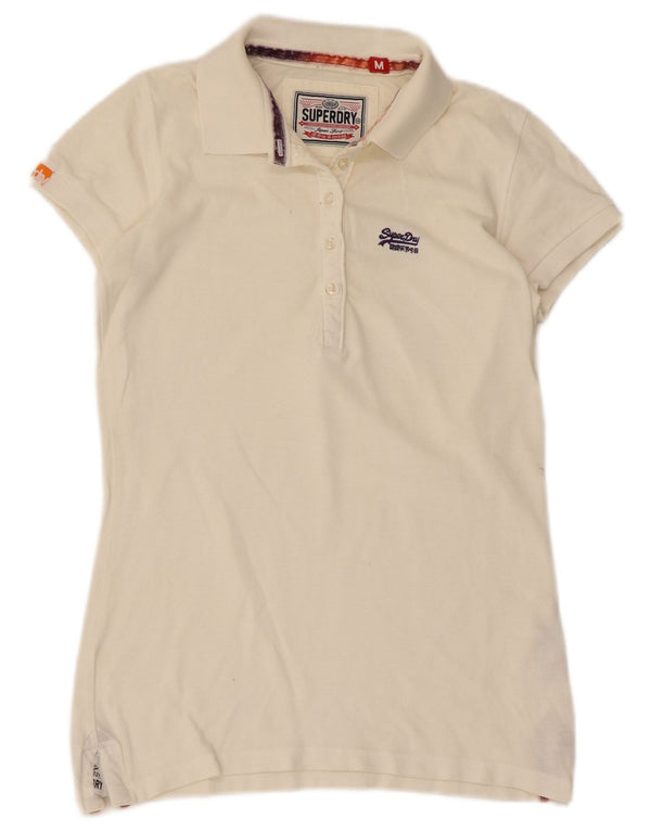 Polo da donna Superdry UK 12 cotone bianco sporco medio