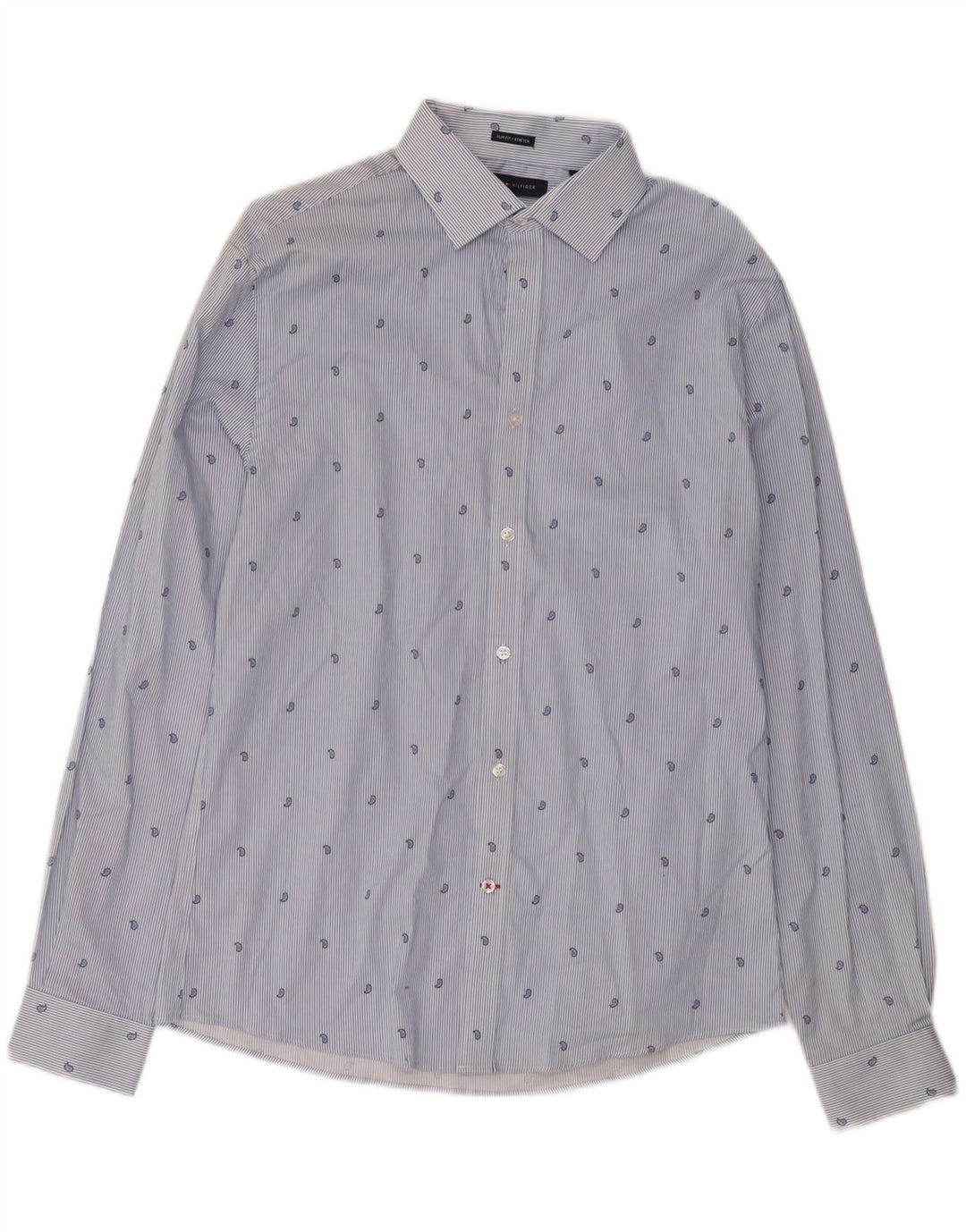 TOMMY HILFIGER Camicia elasticizzata da uomo taglia 15 1/2 gessato blu medio