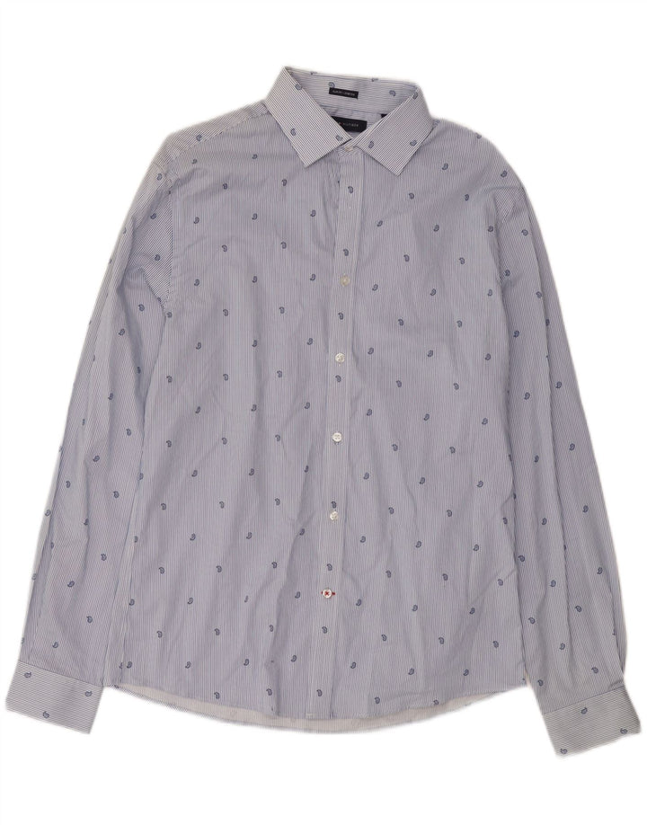 TOMMY HILFIGER Camicia elasticizzata da uomo taglia 15 1/2 gessato blu medio
