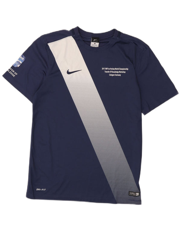 T-shirt grafica da uomo Nike Dri Fit Top color block medio blu navy