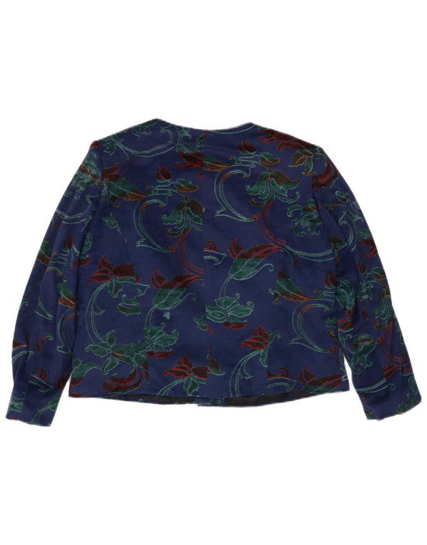 Top cardigan da donna vintage UK 14 grande floreale blu