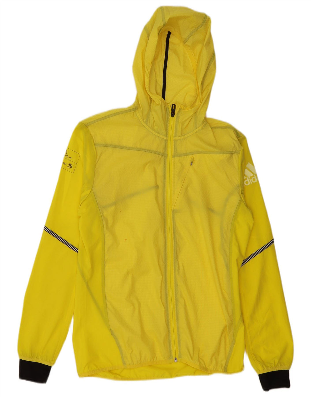 Giacca antipioggia ADIDAS da uomo con cappuccio grafico UK 36 piccolo poliestere a quadri gialli