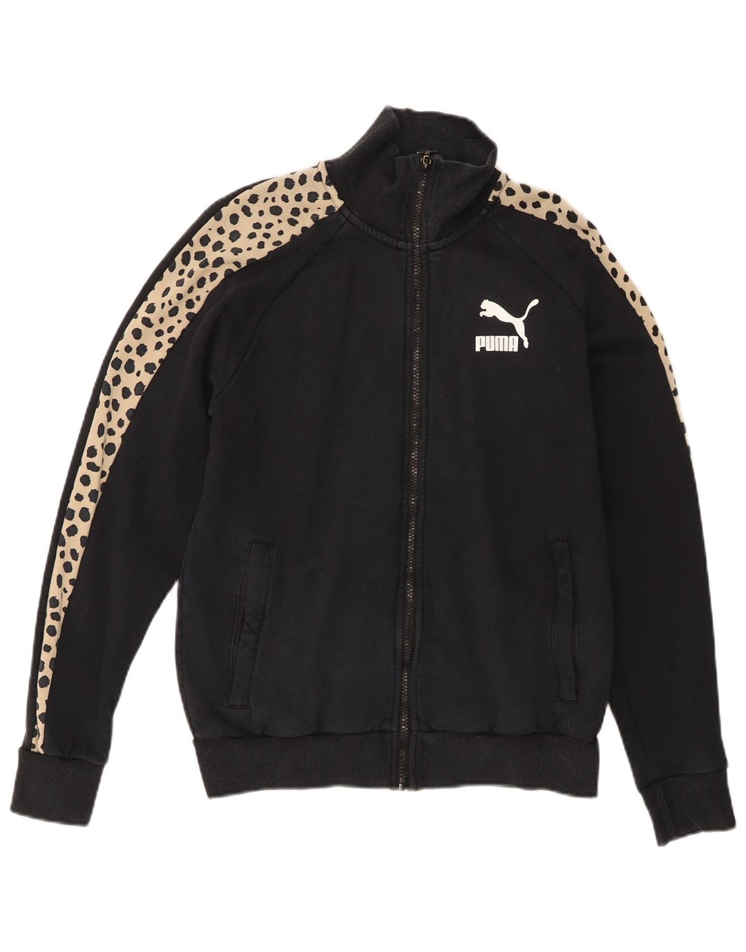 Giacca da ginnastica oversize da donna Puma UK 10 piccola stampa animalier nera