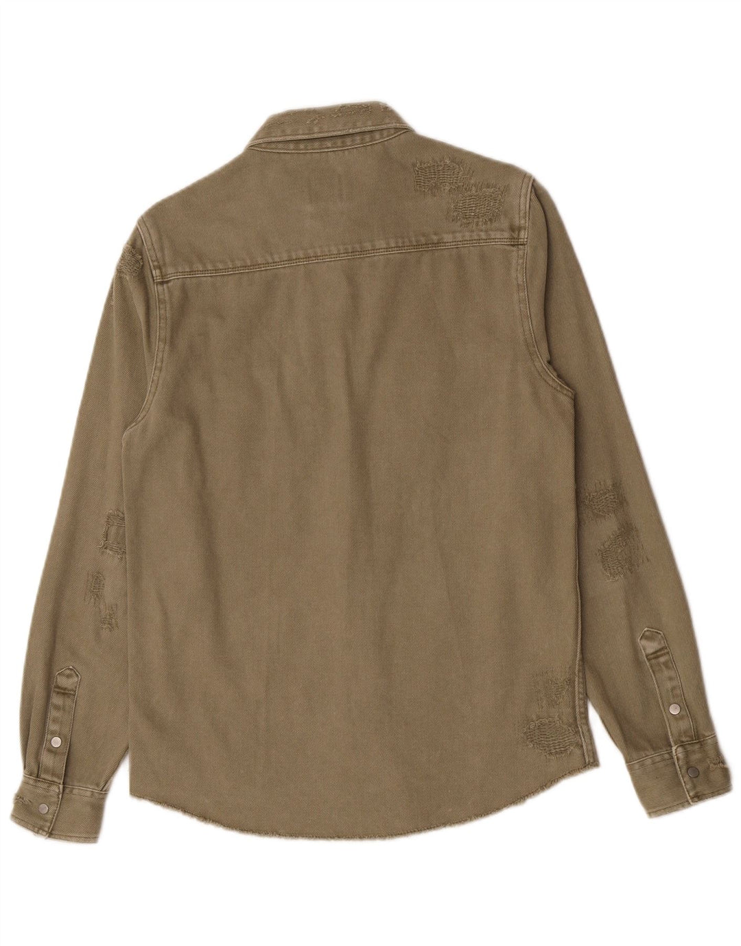 Camicia Zara da uomo in denim dalla vestibilità comoda e invecchiata, piccola, in cotone kaki