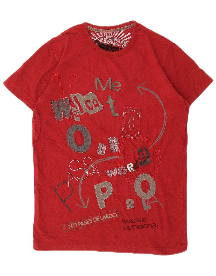 Desigual T-shirt grafica da uomo Top piccola rossa in cotone
