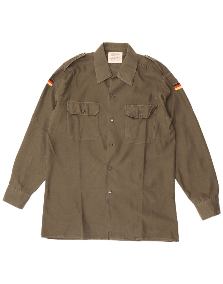 Camicia militare vintage da uomo taglia 41/42 grande poliestere kaki